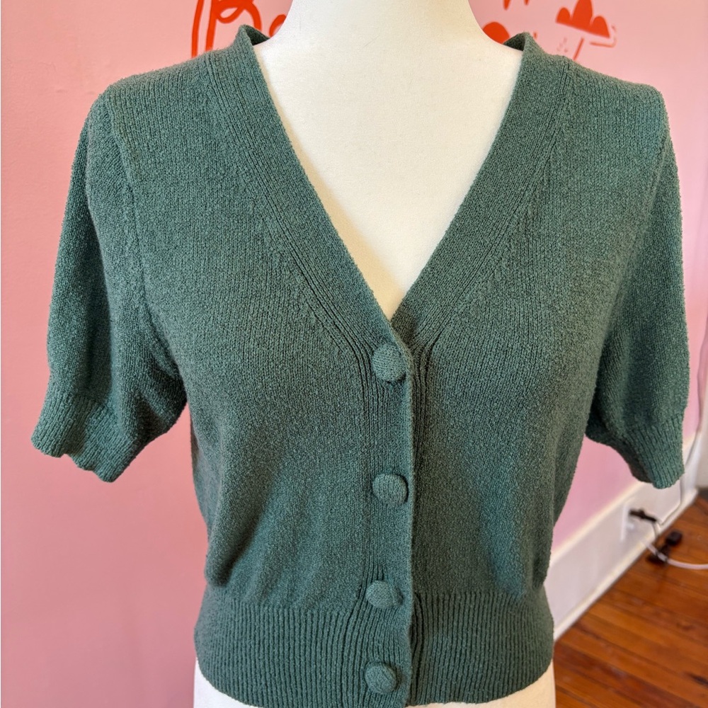 Double Zero Sage Green Textured Knit Button-Up | Size S